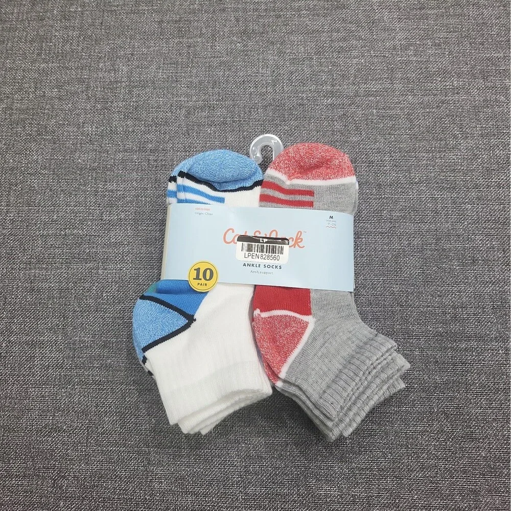 Cat & Jack Boys' 10pk Striped Lightweight Ankle Socks Size Medium 9-2.5